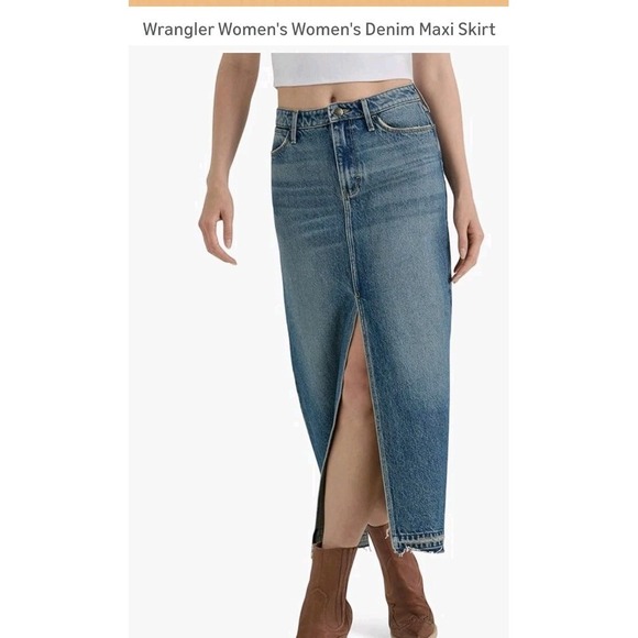 Wrangler Denim Maxi Skirt Size 6 Raw Hem Front Split NWT - Picture 12 of 15